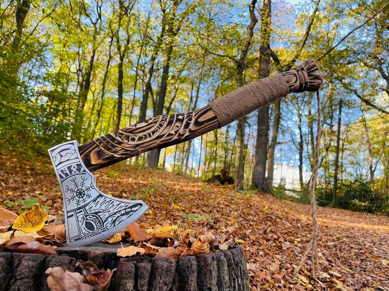 FH TRADERS Hand Forged Viking Axe – Carbon Steel Blade with Ash Wood Handle and Leather Sheath, Camping, Hunting, Outdoor Hatchet Valhalla Ax, Medieval Axe, Authentic Norse Axe, Historical Gift for Men - Image 5
